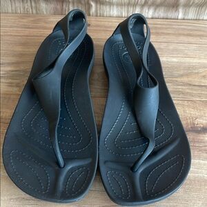 Crocs Serena Sandals Women's Size 11 Black Thong Slingback Flip Flop Comfort